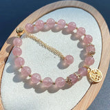 Peach Blossom Strawberry Crystal Bracelet with Blessing Pendant