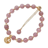 Peach Blossom Strawberry Crystal Bracelet with Blessing Pendant