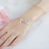 Peach Blossom Strawberry Quartz Pink Crystal Beads Feather Charm Bracelet