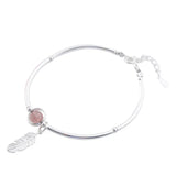 Peach Blossom Strawberry Quartz Pink Crystal Beads Feather Charm Bracelet
