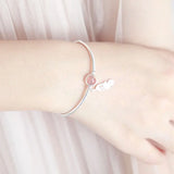 Peach Blossom Strawberry Quartz Pink Crystal Beads Feather Charm Bracelet