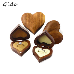 Peach Wood Couple Wedding Engagement Ring Box Gift Proposal Ring Box