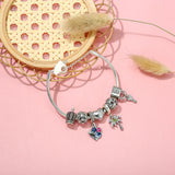 Peach Heart T Buckle Bracelet with Pansy Flower Pendant