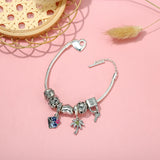 Peach Heart T Buckle Bracelet with Pansy Flower Pendant