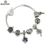 Peach Heart T Buckle Bracelet with Pansy Flower Pendant