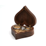 Vintage Walnut Wood Wedding Rings Box Stud Earrings Display