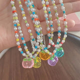 Peach Beaded Necklace Choker Pendant Jewelry Gift
