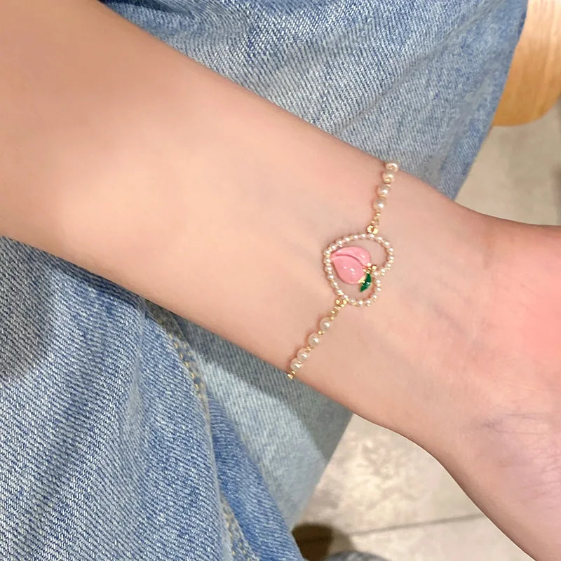 Peach Pearl Bracelet Girls' Sense of ins Jewelry Classmates Girlfriend Joker