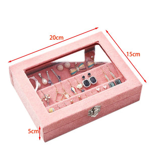 Peachblow Velvet Jewelry Box Earrings Organizer Holder Case
