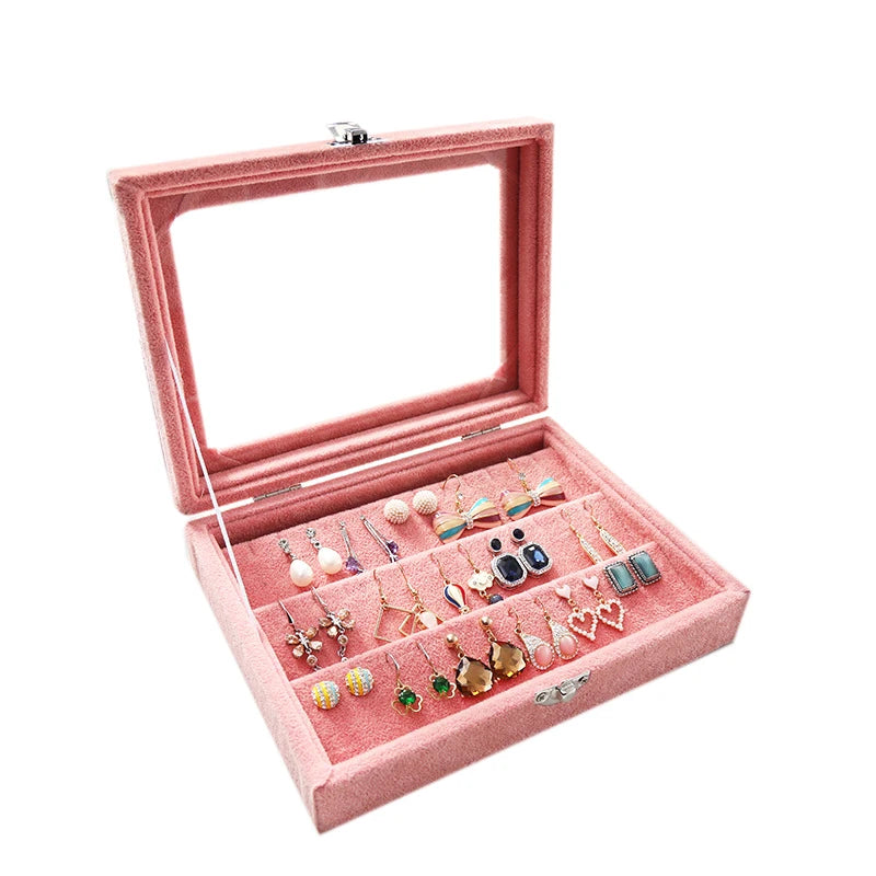 Peachblow Velvet Jewelry Box Earrings Organizer Holder Case