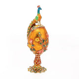 Peacock Faberge-Egg Hand-Painted Trinket Box