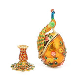 Peacock Faberge-Egg Hand-Painted Trinket Box