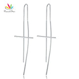 925 Silver Dangle Drop Cross Earrings Long