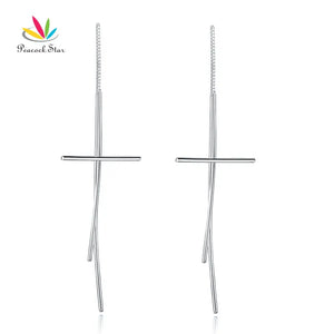 925 Silver Dangle Drop Cross Earrings Long