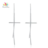 925 Silver Dangle Drop Cross Earrings Long