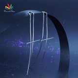 925 Silver Dangle Drop Cross Earrings Long