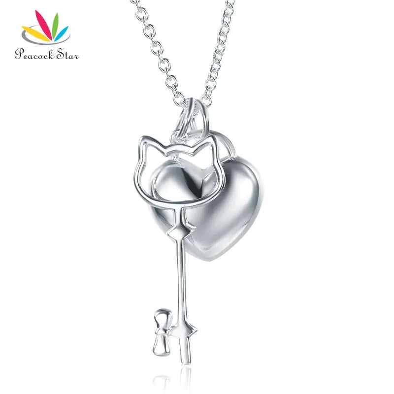 Girls Heart Key Pendant Necklace 925 Sterling Silver Children Jewelry
