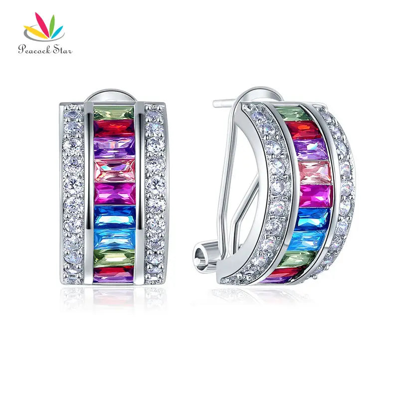 Multi-Color Stones 925 Silver Earrings Lady Style CFE8131