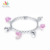 925 Sterling Silver Bracelet Pink Butterfly Crystal Hearts Gift
