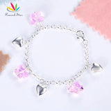 925 Sterling Silver Bracelet Pink Butterfly Crystal Hearts Gift
