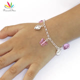 925 Sterling Silver Bracelet Pink Butterfly Crystal Hearts Gift