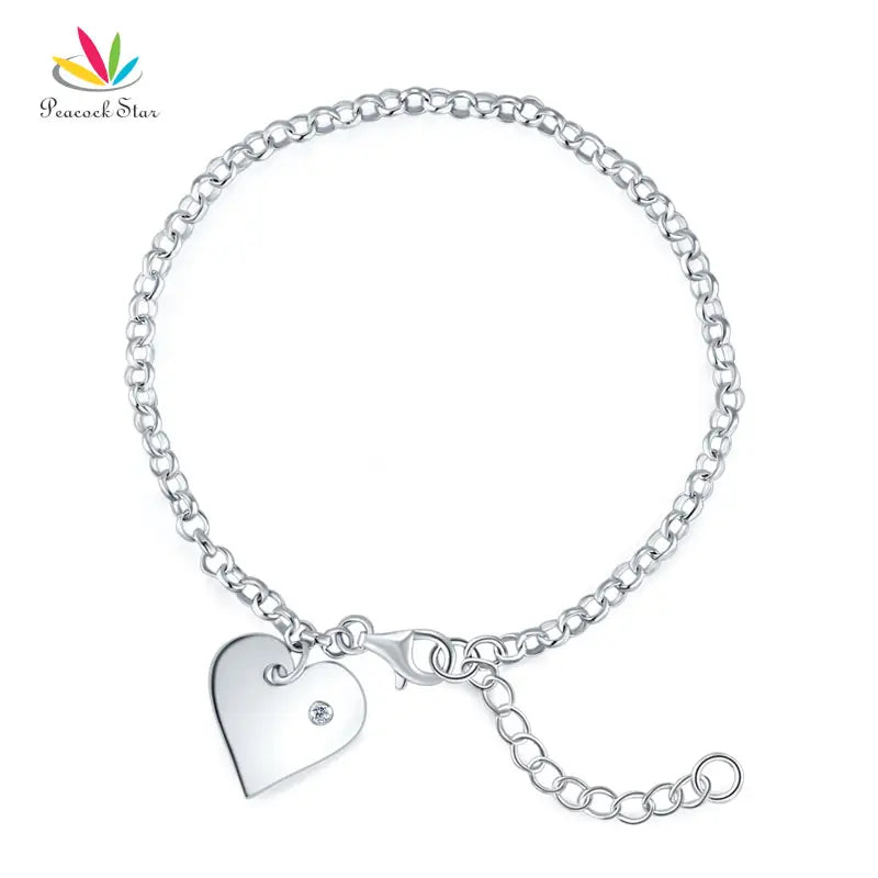 925 Silver Bracelet Dangle Heart Bridesmaid Wedding Gift CFB8009
