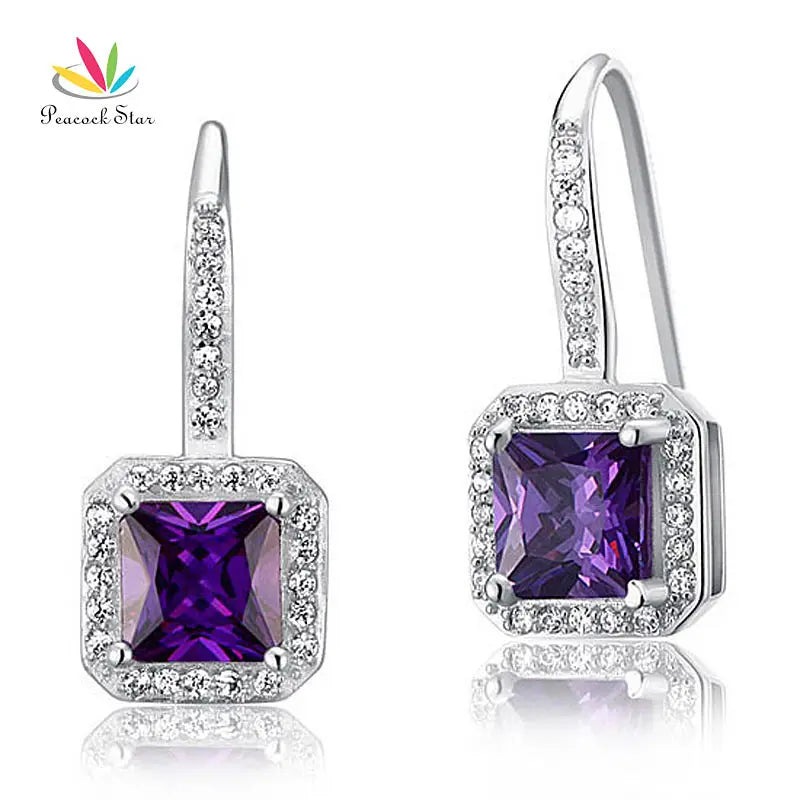 925 Sterling Silver Dangle Earrings Purple Jewelry