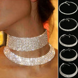 Peacock Star 8 Row Stretch Choker Necklace Crystal Rhinestone