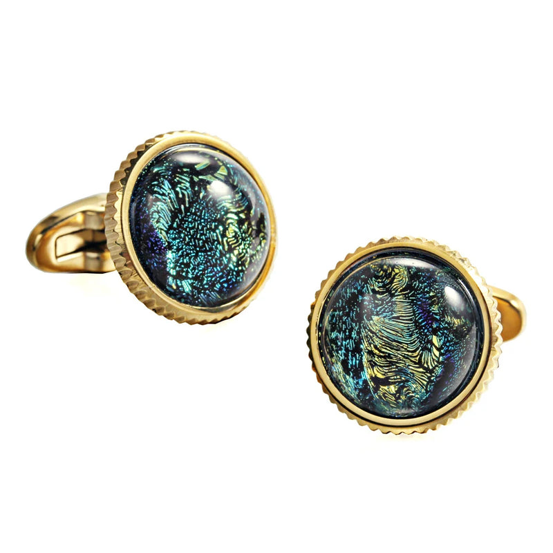 Liuli Crystal Peacock Foil Glass Cufflinks for Tuxedo