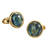 Liuli Crystal Peacock Foil Glass Cufflinks for Tuxedo
