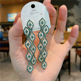 Peacock Feather Green Rhinestone Earrings for Women