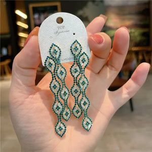 Peacock Feather Green Rhinestone Earrings for Women