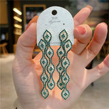 Peacock Feather Green Rhinestone Earrings for Women