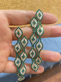 Peacock Feather Green Rhinestone Earrings for Women