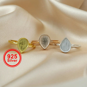 Pear Bezel Ring Setting 925 Sterling Silver DIY Adjustable Ring