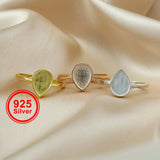 Pear Bezel Ring Setting 925 Sterling Silver DIY Adjustable Ring