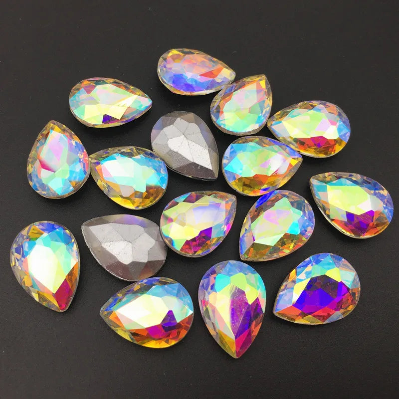 Pear Crystal Glass Rhinestones Teardrop Loose Beads Pointback Fancy Stone