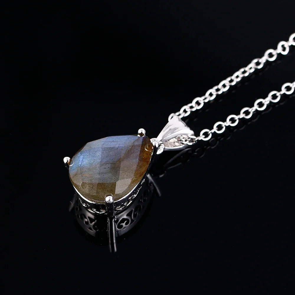 Labradorite Pendant Silver Necklace Vintage Jewelry
