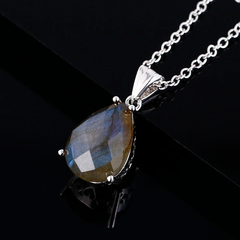 Labradorite Pendant 925 Silver Necklace Vintage Jewelry