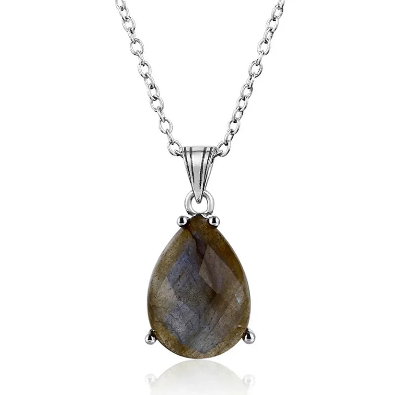 Labradorite Pendant Silver Necklace Vintage Jewelry