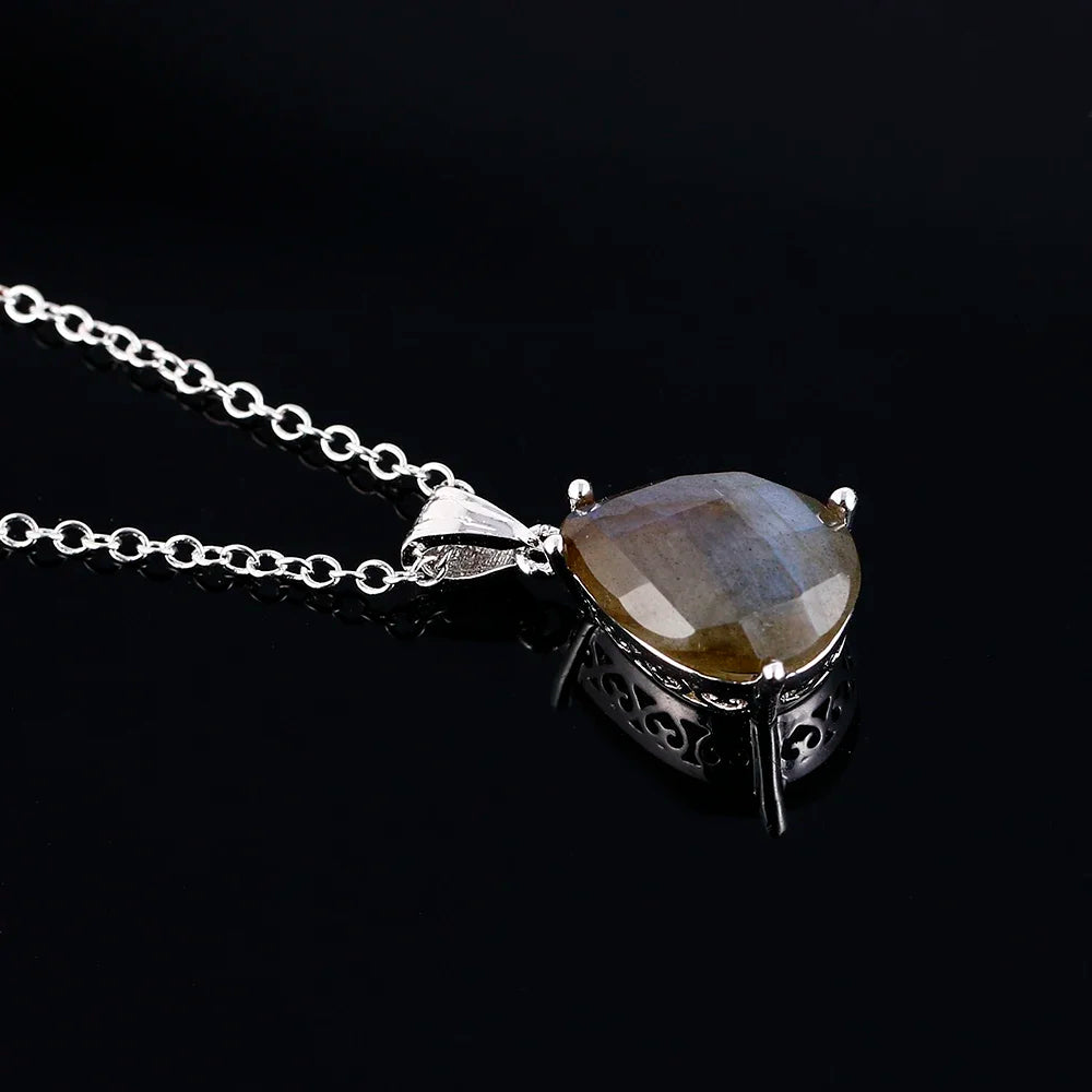 Labradorite Pendant Silver Necklace Vintage Jewelry