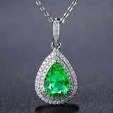 Emerald Gemstone Pendant Necklace 18K Plated Silver Engagement Jewelry