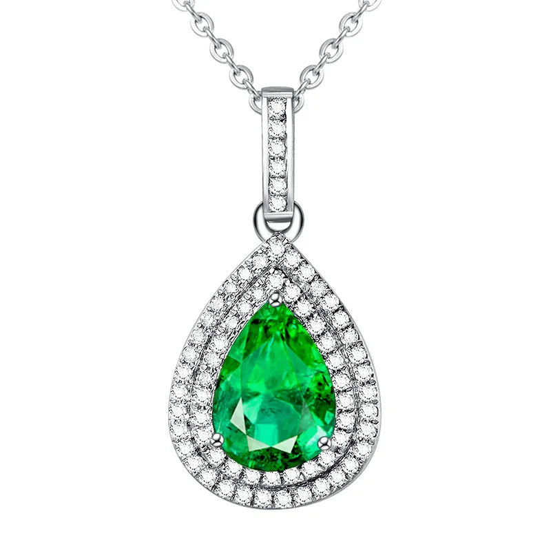 Emerald Gemstone Pendant Necklace 18K Plated Silver Engagement Jewelry