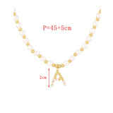 Pearl Letter Pendants Zircon Beaded Necklace in Casual Style