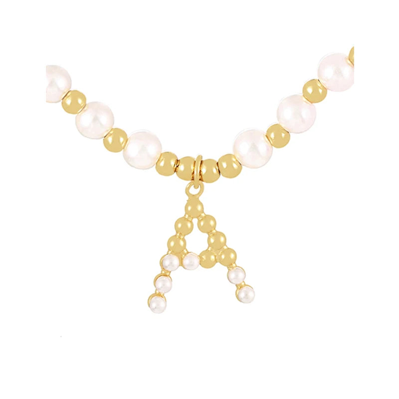 Pearl Letter Pendants Zircon Beaded Necklace in Casual Style