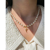 Pearl Letter Pendants Zircon Beaded Necklace in Casual Style