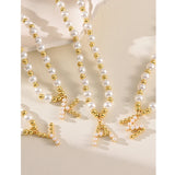 Pearl Letter Pendants Zircon Beaded Necklace in Casual Style