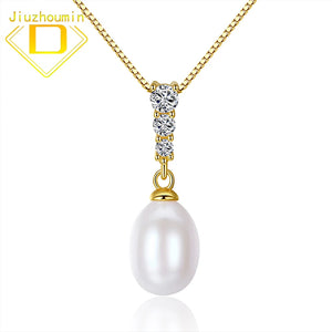 Freshwater Pearl Pendant Zircon Necklace 925 Sterling Silver Clavicle Chain