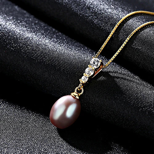 Freshwater Pearl Pendant Zircon Necklace 925 Sterling Silver Clavicle Chain
