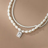 925 Silver Pearl Anklet CZ Dangle Double Layer Foot Chain